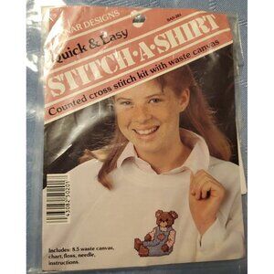 Vintage NIP “Stitch A Shirt” Counted Cross Stitch Kit bear